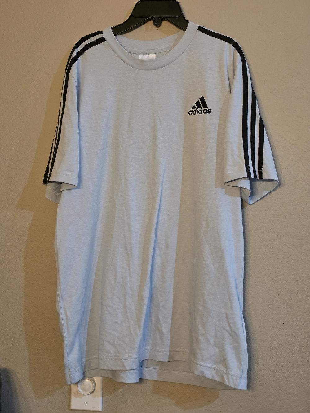 adidas Light Blue Crew T-Shirt with Black Three-Stripes